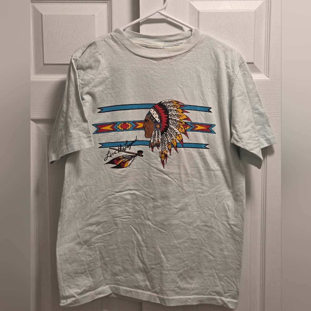 Vintage 1991 Native American Chief Live The Legend Graphic Tee Size Large Y2K